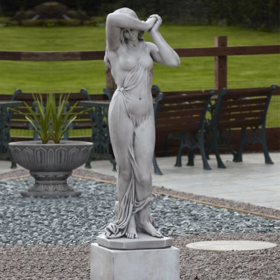 "STATUES & SCULPTURES 150cm Shy Maiden Stone Pedestal Garden Statue for Outdoor Decor"