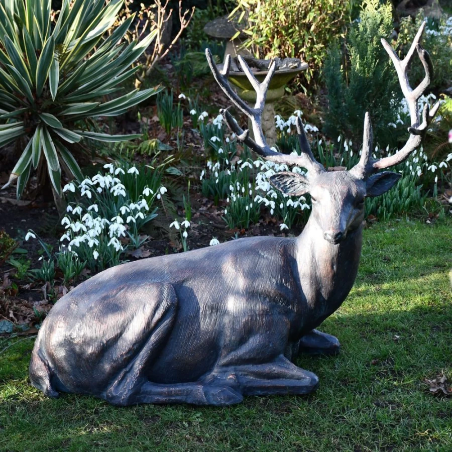 "STATUES & SCULPTURES 84Cm Bronze Stag Deer Classic Garden Statue Outdoor Decor"