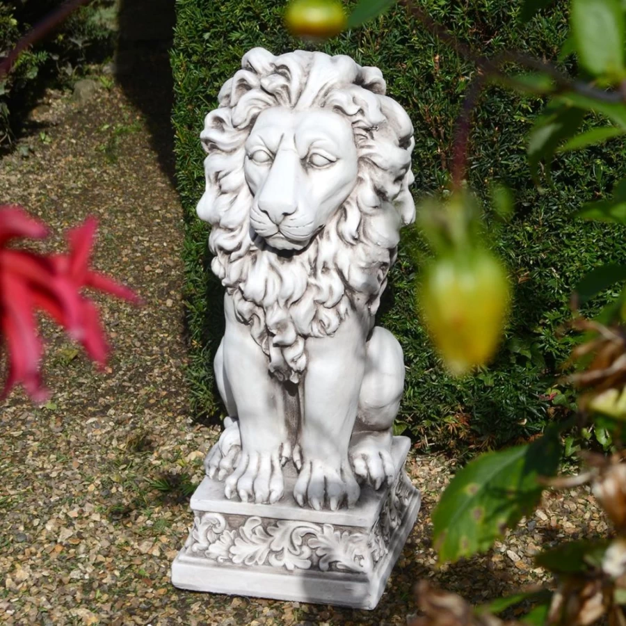 "Royal Lion Antique Garden Statue – Handcrafted Stone Sculpture by STATUES & SCULPTURES"