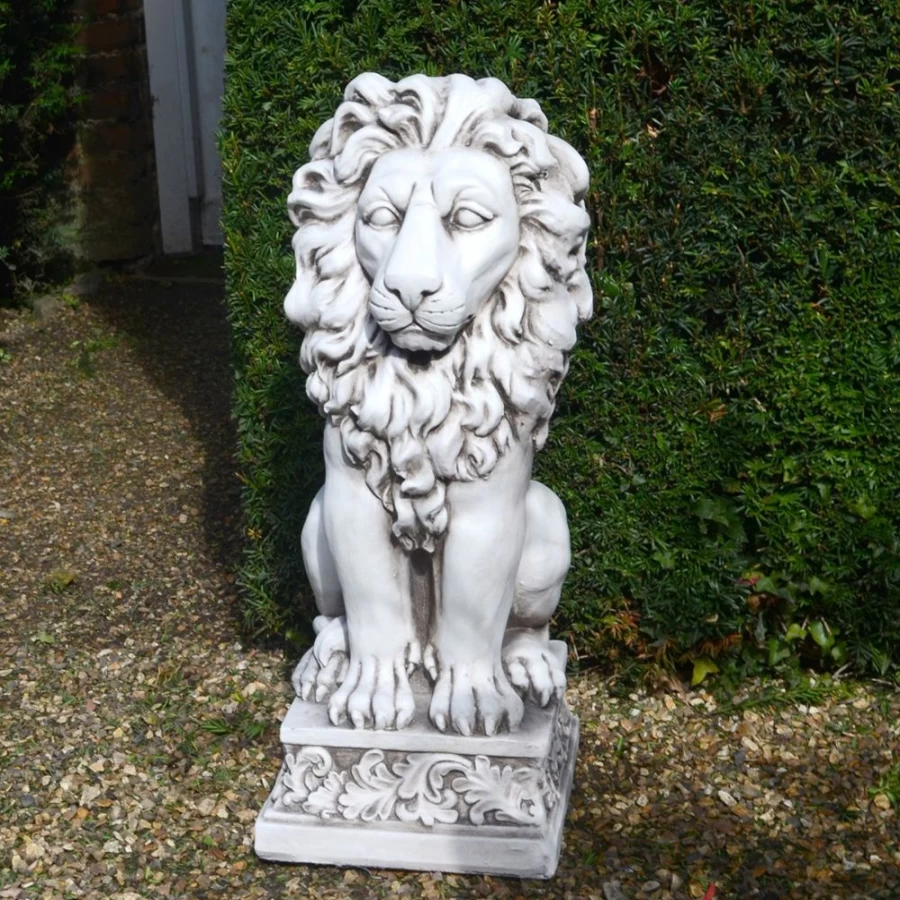 "Royal Lion Antique Garden Statue – Handcrafted Stone Sculpture by STATUES & SCULPTURES"