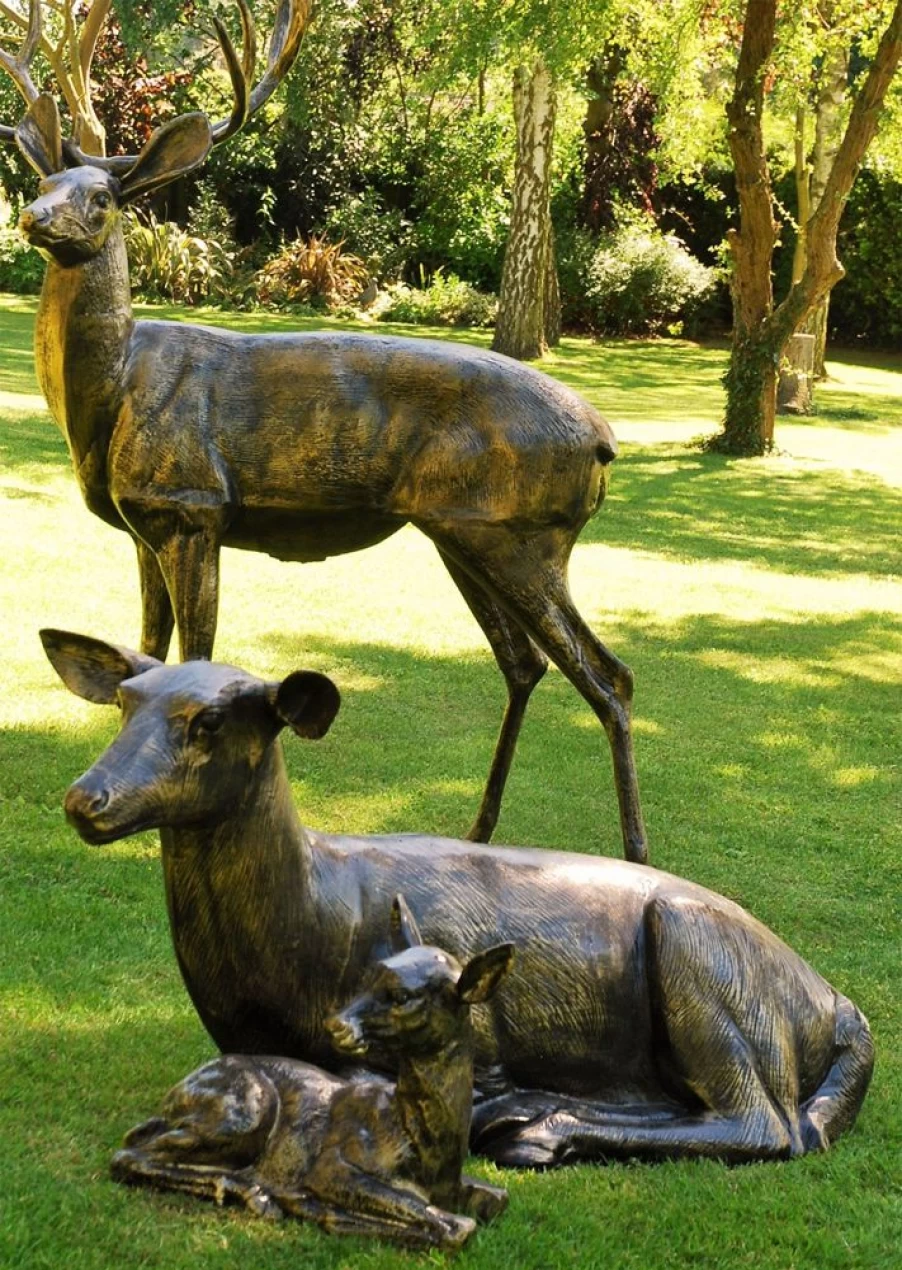 "Bronze Garden Statue Set - Stag, Doe & Fawn Wildlife Sculpture by STATUES & SCULPTURES"