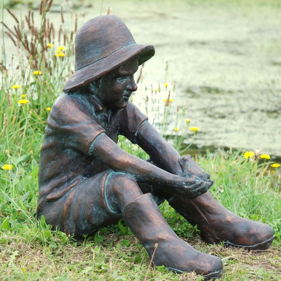 "STATUES & SCULPTURES Farmer Boy Bronze Resin Garden Statue – Outdoor Decorative Sculpture"