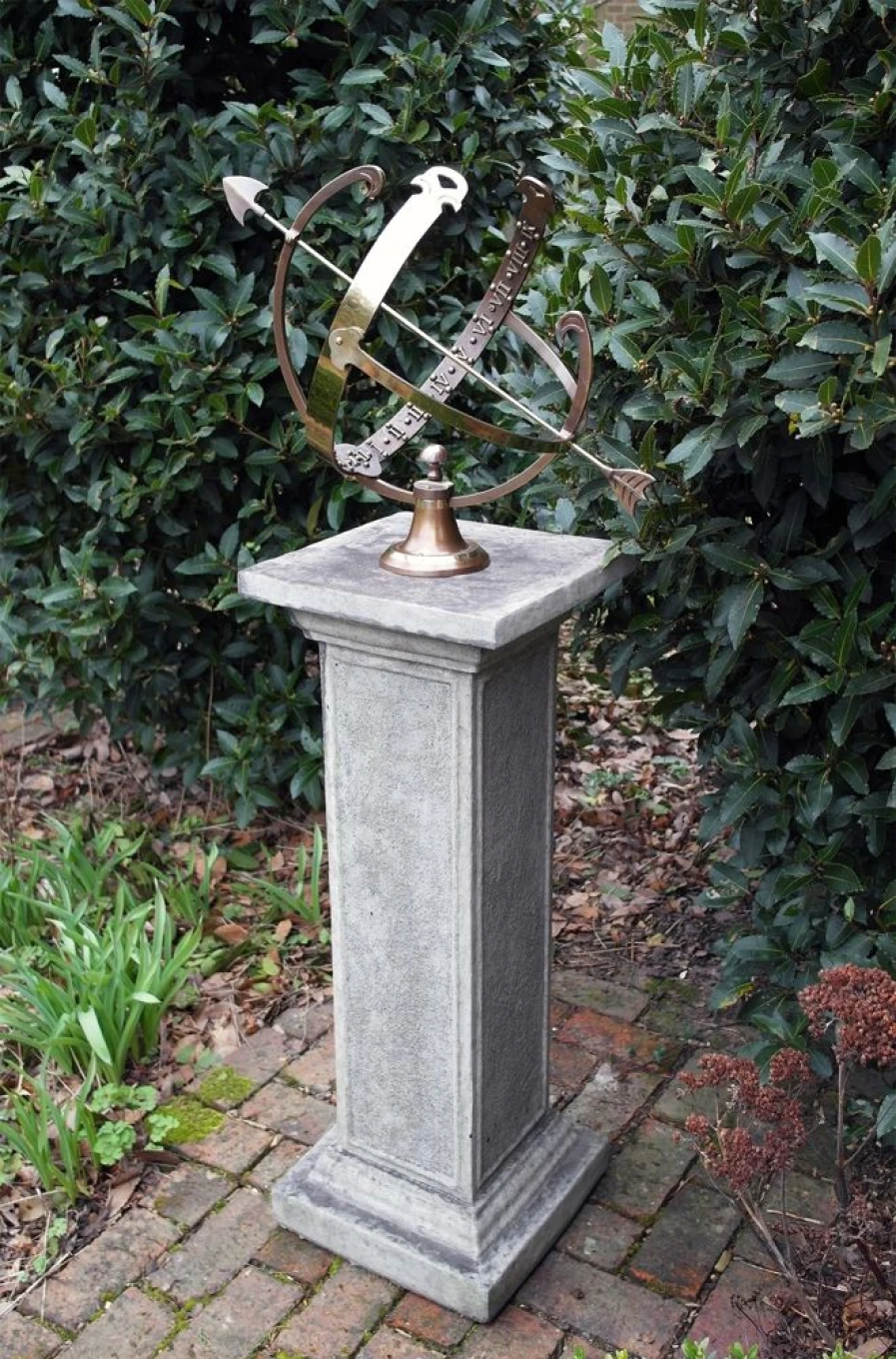 "STATUES & SCULPTURES Athenian Armillary Sundial - Stone Outdoor Garden Decor"
