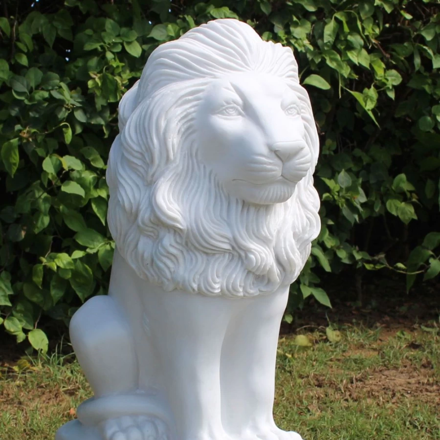 "STATUES & SCULPTURES Classic Lion Garden Statue - 71Cm Handcrafted Marble Resin Outdoor Decor"