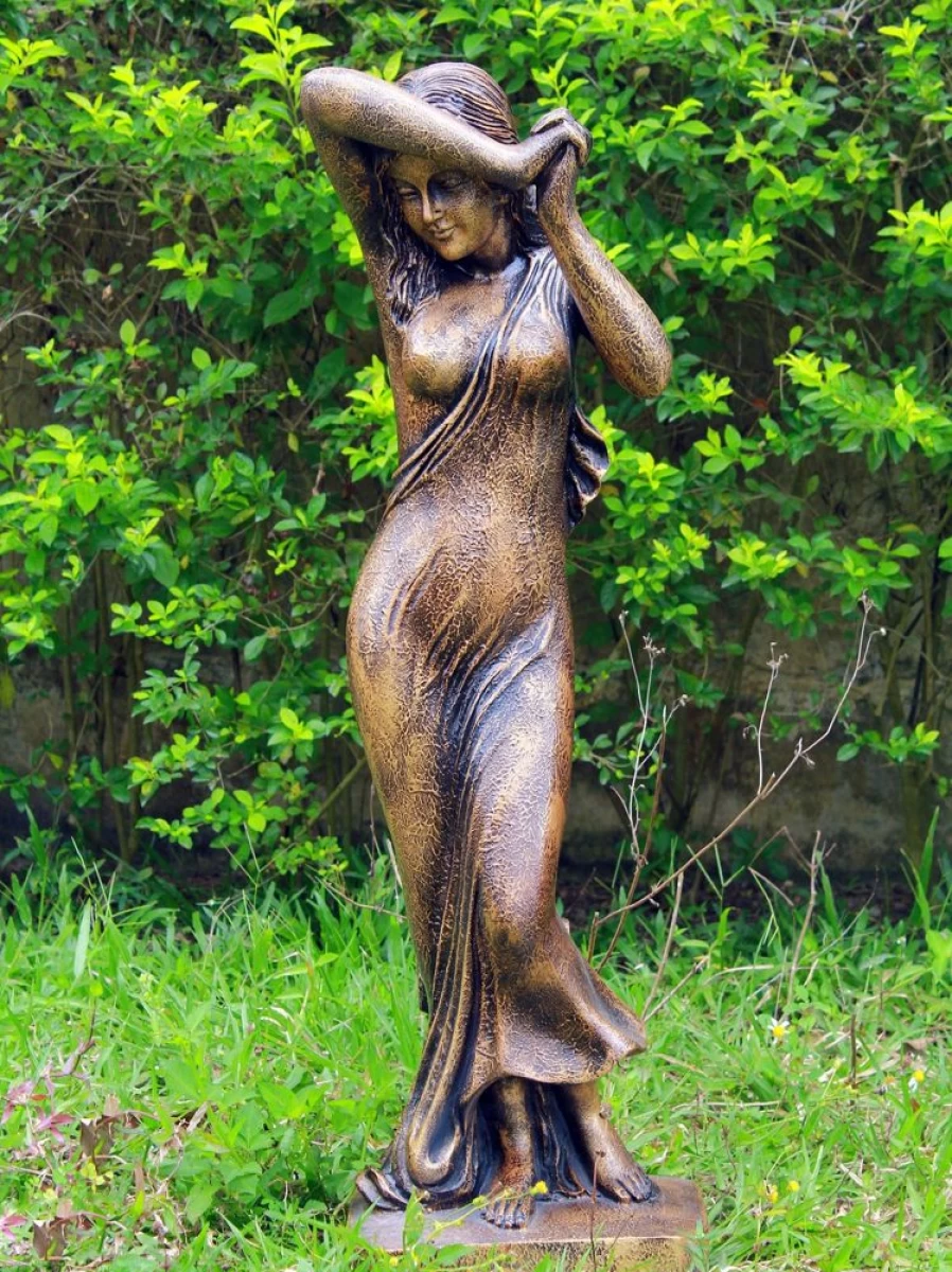 "STATUES & SCULPTURES 155cm Bronze Marble Resin Shy Maiden Garden Statue for Outdoor Decor"