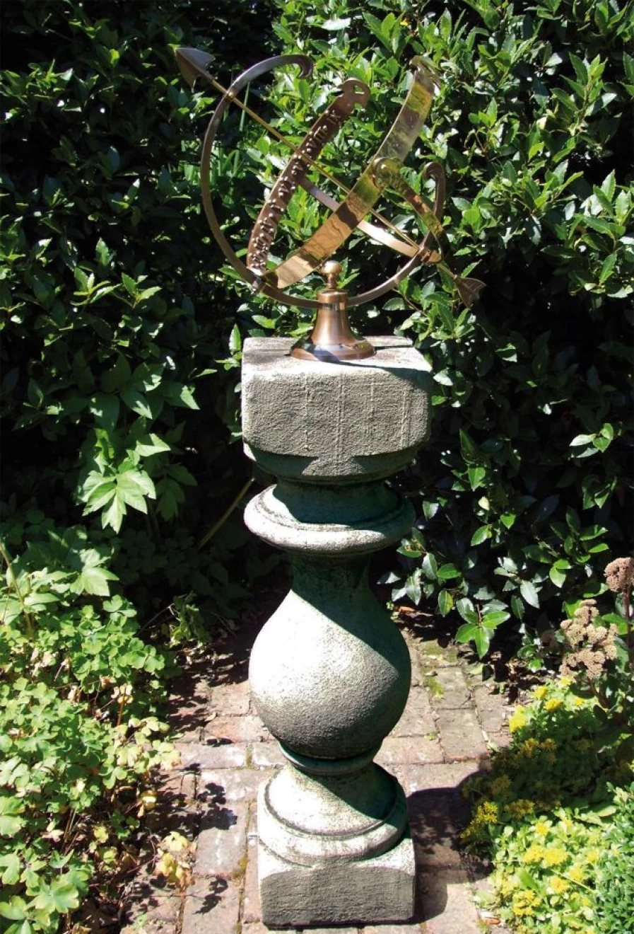 "STATUES & SCULPTURES Grand Baluster Armillary Sundial - Stone Garden Decor for Outdoor Timekeeping"