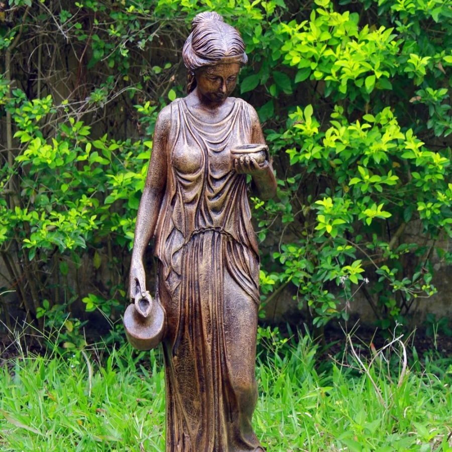 "STATUES & SCULPTURES Hebe 85cm Bronze Garden Statue with Marble Resin Base"