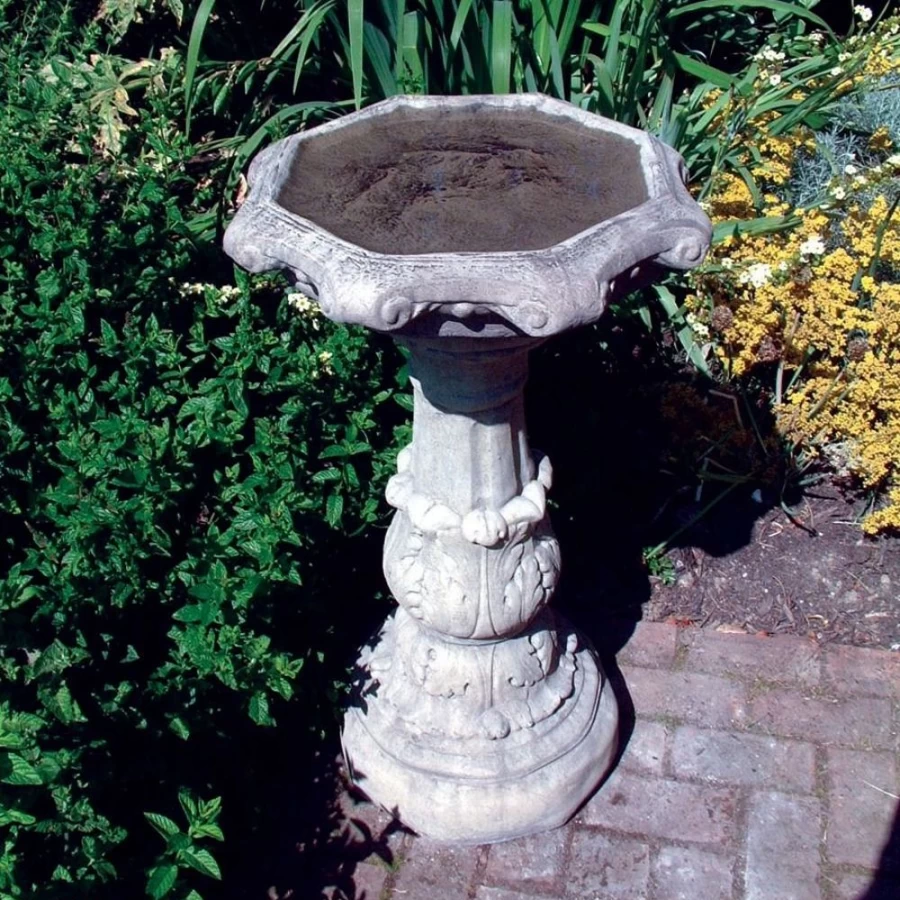 "STATUES & SCULPTURES Classic Ornamental Stone Bird Bath for Garden Decor"