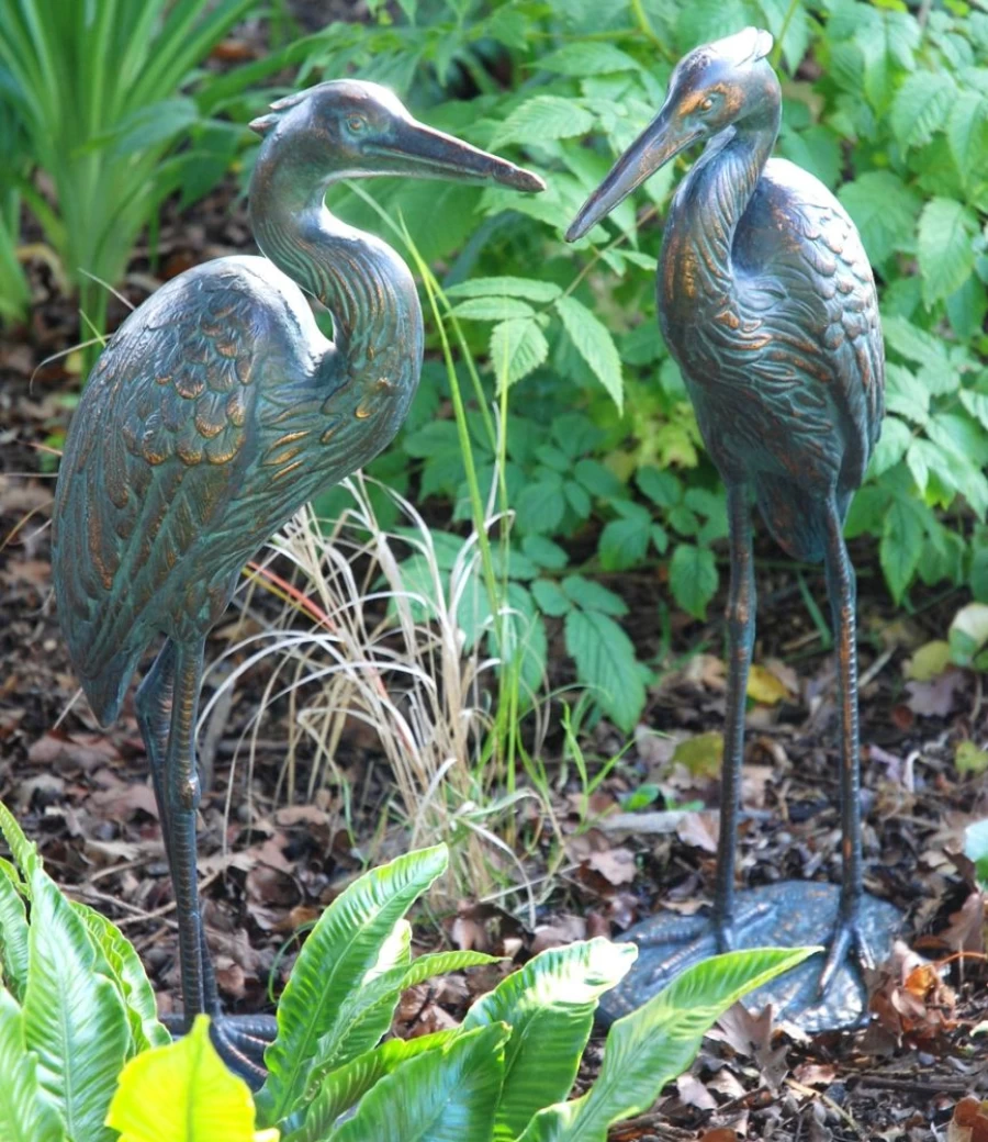 "STATUES & SCULPTURES Wild Cranes Bronze Garden Statue – Handcrafted Aged Patina Outdoor Decor"