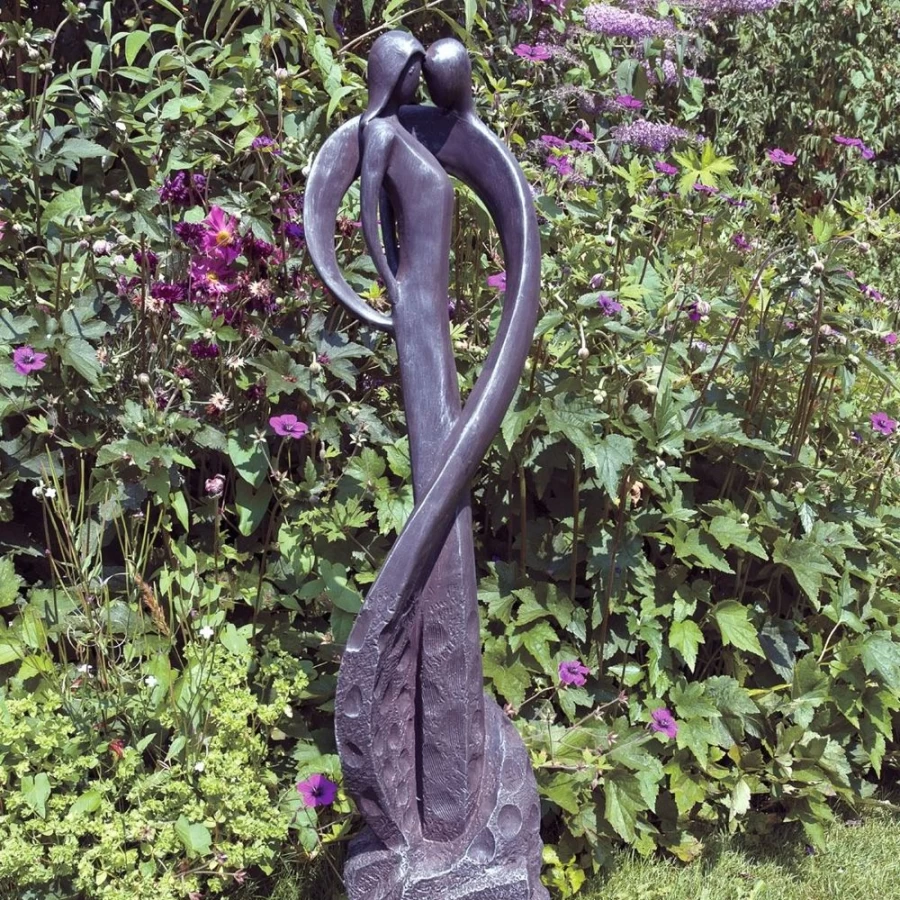 "STATUES & SCULPTURES Modern Resin Garden Statue - Romantic Loving Kiss Outdoor Decor"