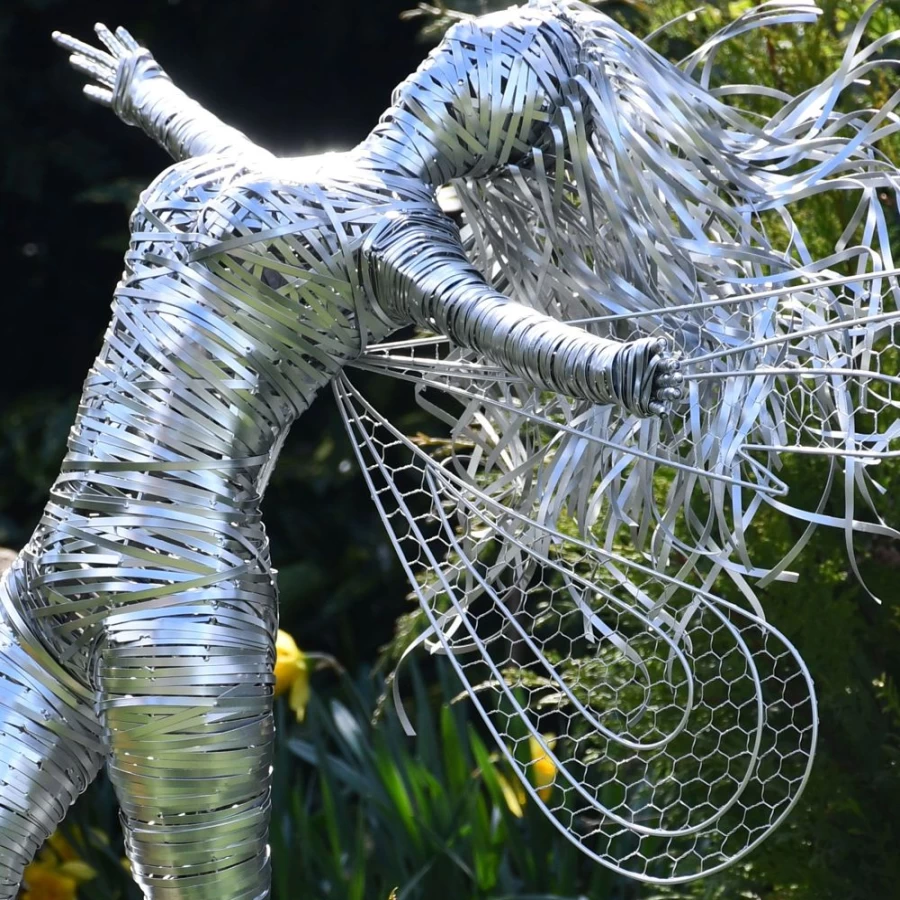 "STATUES & SCULPTURES Kaida Fairy Metal Garden Art - Handcrafted Wire Outdoor Sculpture"