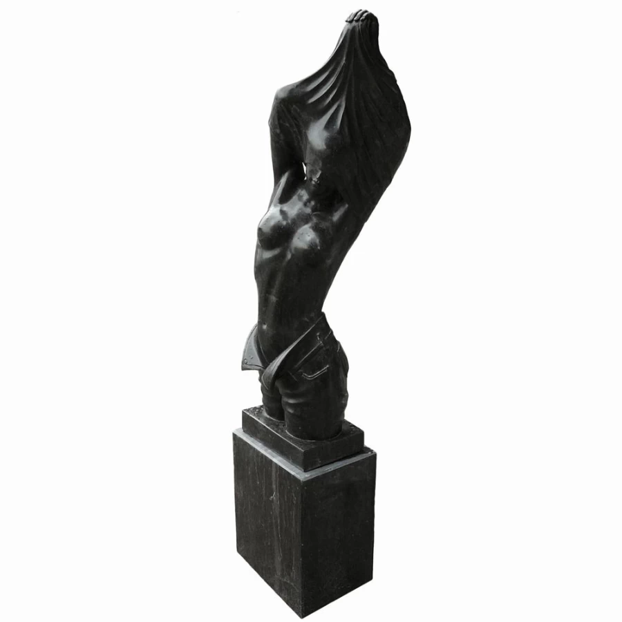 "STATUES & SCULPTURES Reveal Black Marble 170cm Garden Statue on Pedestal – Elegant Outdoor Decor"