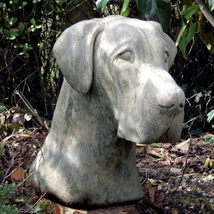 "STATUES & SCULPTURES Great Dane Head Bust - Handcrafted Stone Garden Statue Outdoor Decor"