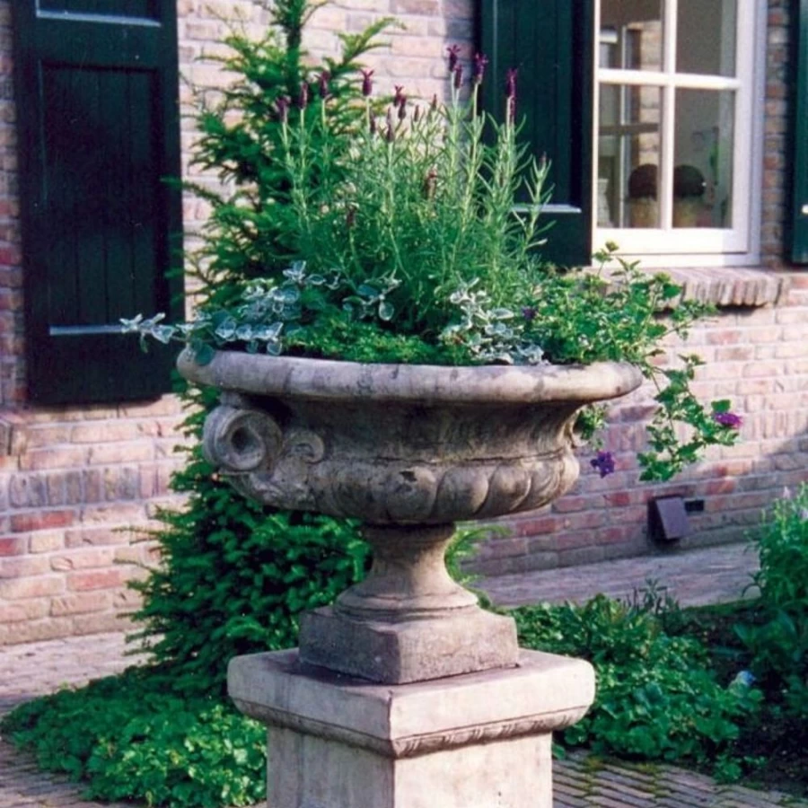 "STATUES & SCULPTURES Edwardian Style Stone Garden Planter – Antique Outdoor Decor"