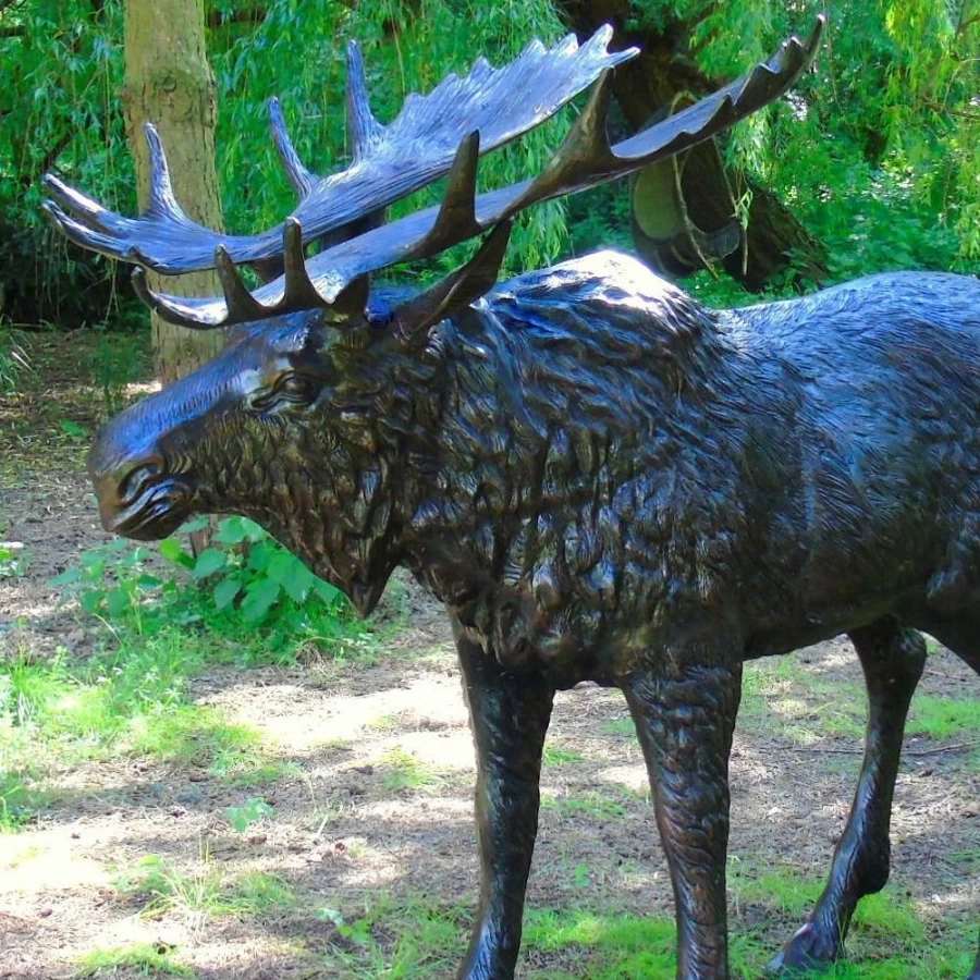 "Life-Size Bronze Wild Moose Statue for Garden – STATUES & SCULPTURES"