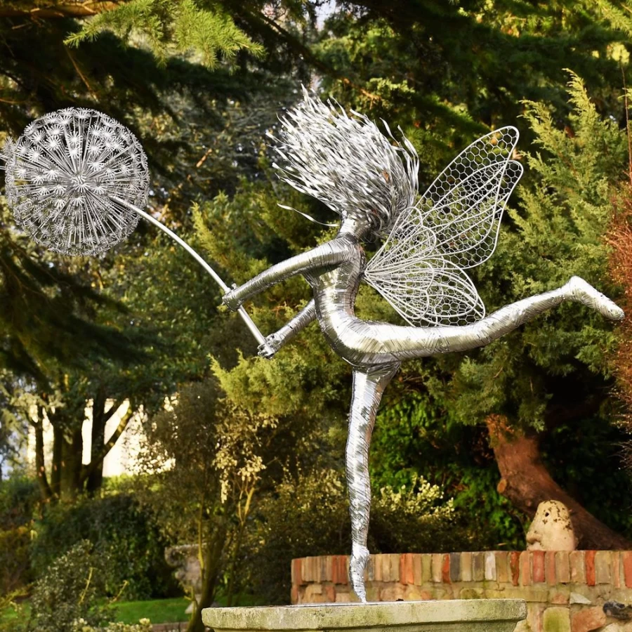 "STATUES & SCULPTURES Aria Fairy Garden Art - Elegant Metal Wire Sculpture for Outdoor Decor"
