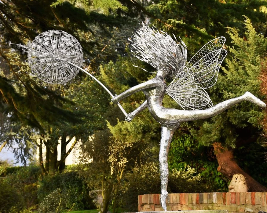 "STATUES & SCULPTURES Aria Fairy Garden Art - Elegant Metal Wire Sculpture for Outdoor Decor"