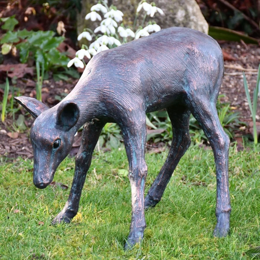 "STATUES & SCULPTURES 41Cm Bronze Classic Fawn Garden Statue – Metal Outdoor Decor"