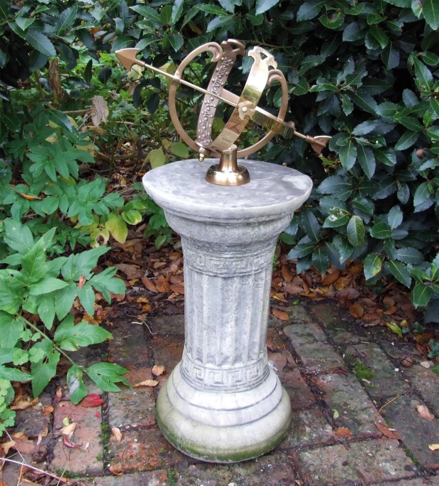 "STATUES & SCULPTURES Classical Armillary Sundial - Antique Stone Garden Decor for Outdoor Spaces"