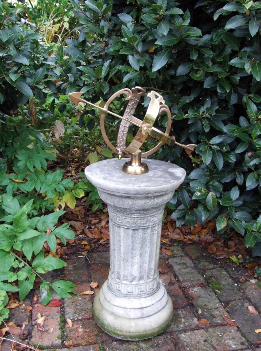 "STATUES & SCULPTURES Classical Armillary Sundial - Antique Stone Garden Decor for Outdoor Spaces"