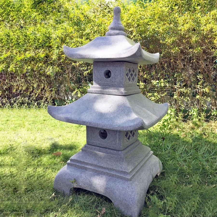 "Two Tier Japanese Pagoda Stone Lantern – Outdoor Garden Decor by STATUES & SCULPTURES"