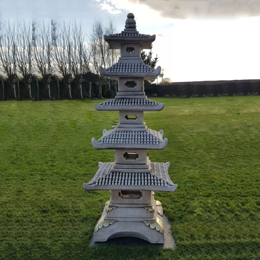 "Five Tier Japanese Pagoda Lantern - Handcrafted Stone Garden Statue for Outdoor Decor"