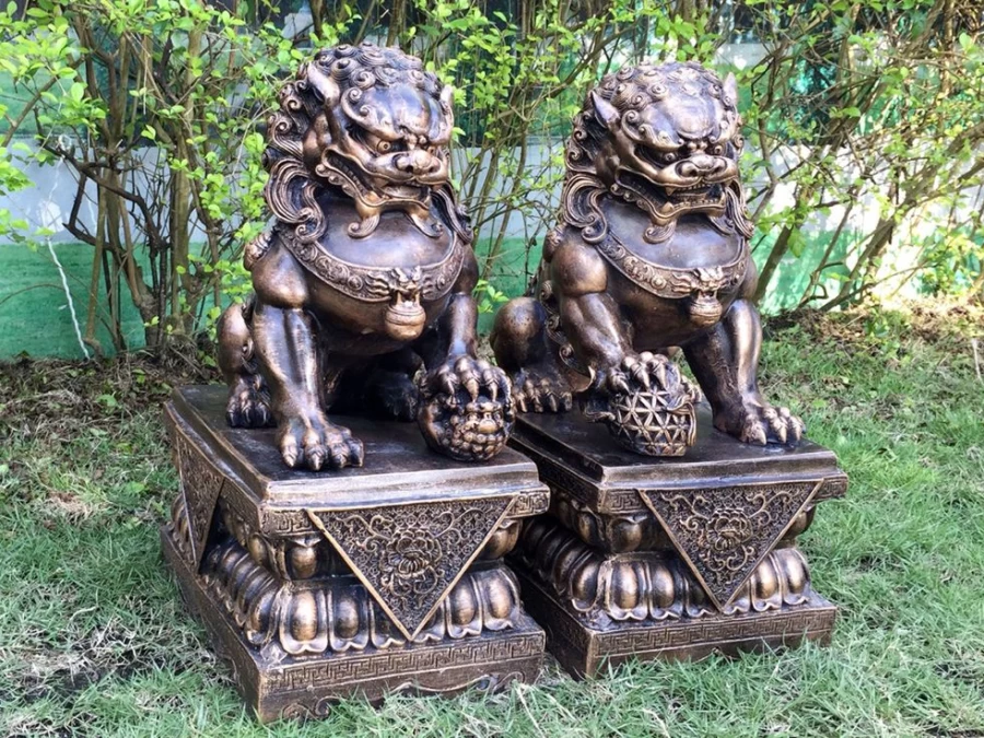 "45cm Foo Dog Statues - Chinese Garden Decor - Bronze Lion Sculptures by STATUES & SCULPTURES"