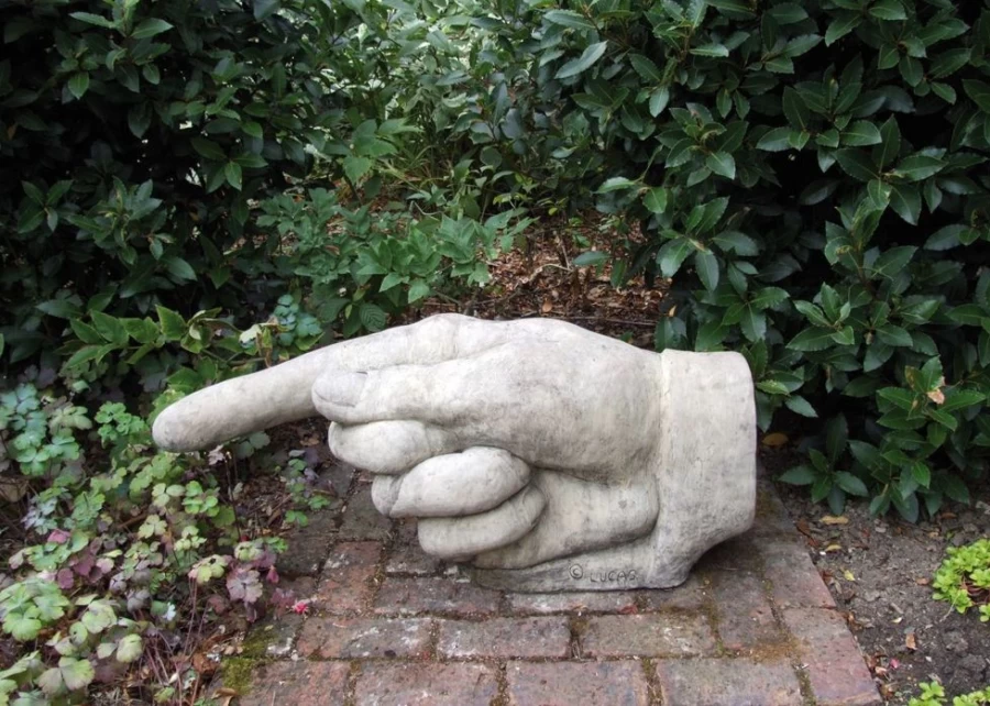 "Large Left-Pointing Hand Stone Garden Statue – Outdoor Sculpture by STATUES & SCULPTURES"