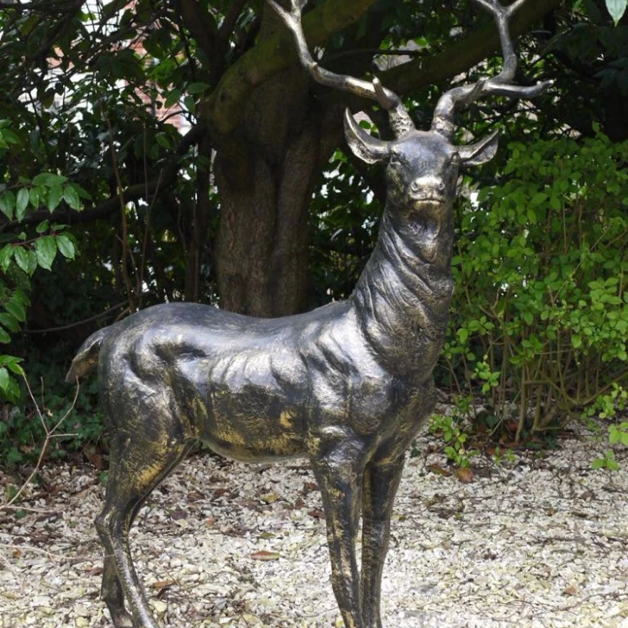 "Large Bronze Stag Deer Garden Statue - Left Facing Outdoor Sculpture by STATUES & SCULPTURES"
