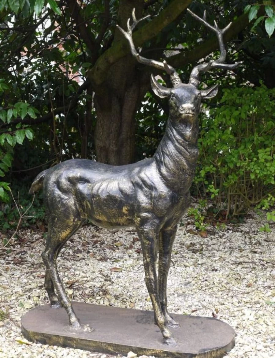 "Large Bronze Stag Deer Garden Statue - Left Facing Outdoor Sculpture by STATUES & SCULPTURES"