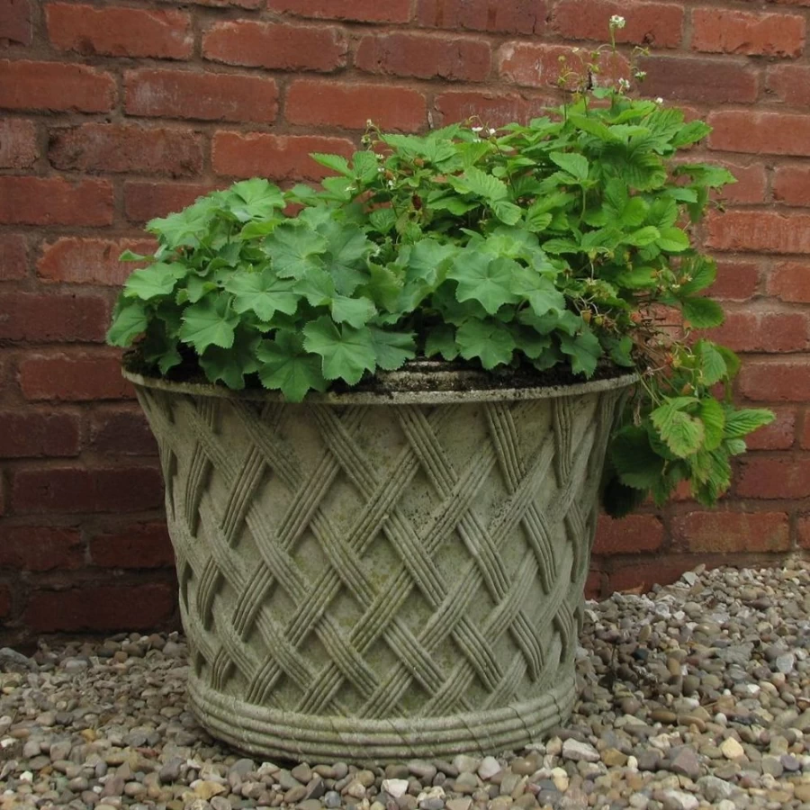 STATUES & SCULPTURES Jardinier 40Cm Stone Basket Weave Planter for Outdoor Garden Decor