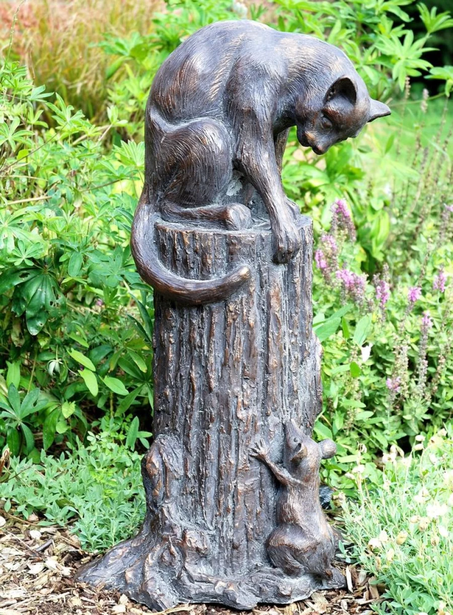 "STATUES & SCULPTURES Cat and Mouse Bronze Resin Garden Statue Outdoor Decor"