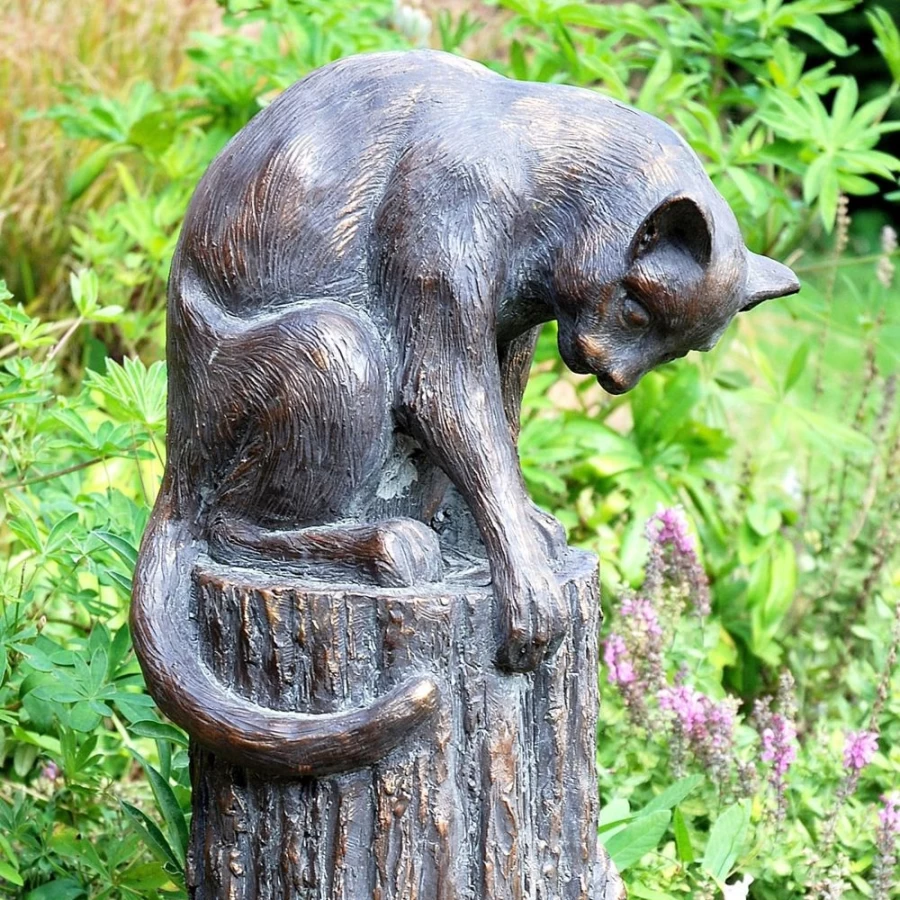 "STATUES & SCULPTURES Cat and Mouse Bronze Resin Garden Statue Outdoor Decor"