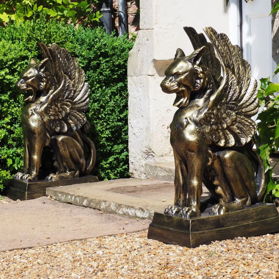 "Bronze Gothic Griffin Statue for Garden – Medieval Mythical Creature Outdoor Sculpture by STATUES & SCULPTURES"