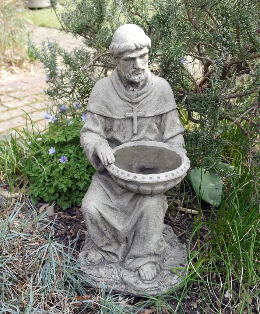 St. Francis Bird Bath Stone Garden Statue – Outdoor Religious Sculpture for Birds