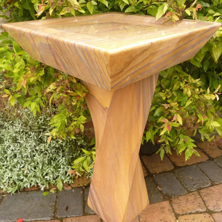 "STATUES & SCULPTURES Twisting Rainbow Sandstone Bird Bath for Garden Decor"
