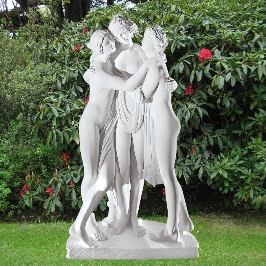 "STATUES & SCULPTURES Three Graces 106cm Outdoor Garden Statue - Handcrafted Marble Resin Classical Sculpture"