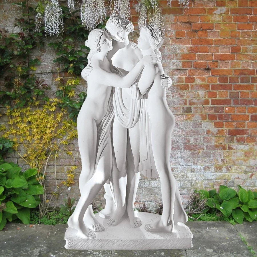 "STATUES & SCULPTURES Three Graces 106cm Outdoor Garden Statue - Handcrafted Marble Resin Classical Sculpture"