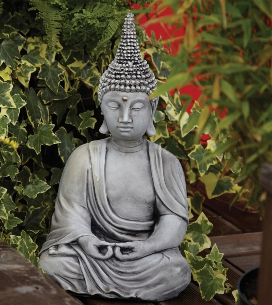 "Thai Stone Buddha Garden Statue with Pearl Hat – Handcrafted Outdoor Decor by STATUES & SCULPTURES"