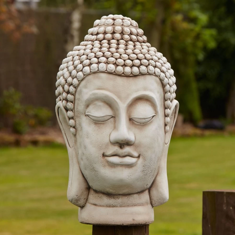 "Hand Carved Buddha Head Statue - Outdoor Garden Stone Sculpture Decor by STATUES & SCULPTURES"