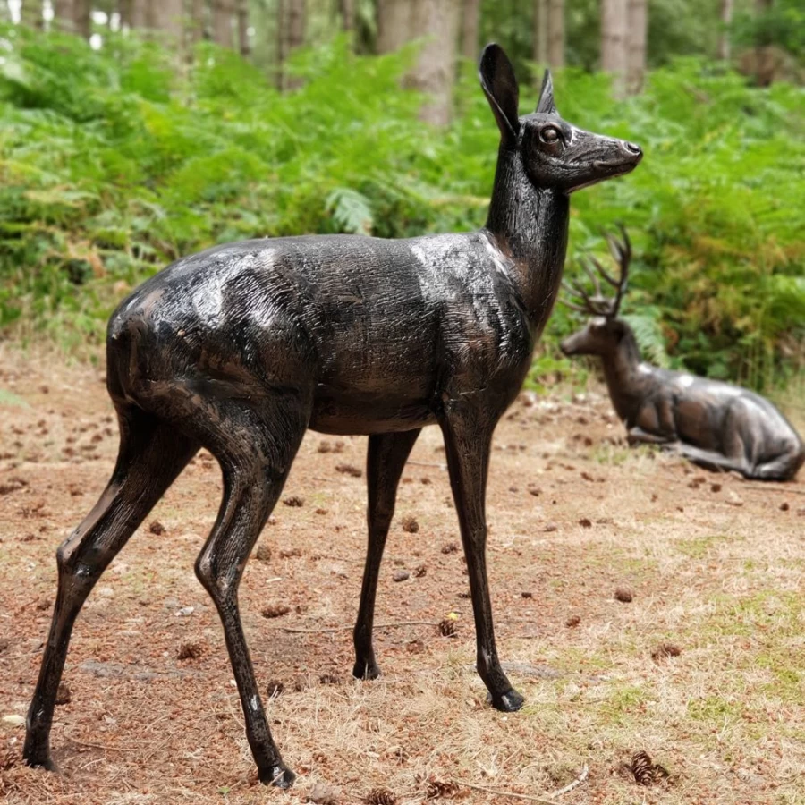 "Life-Size 118cm Bronze Deer Garden Statue – Wild Doe Outdoor Sculpture by STATUES & SCULPTURES"