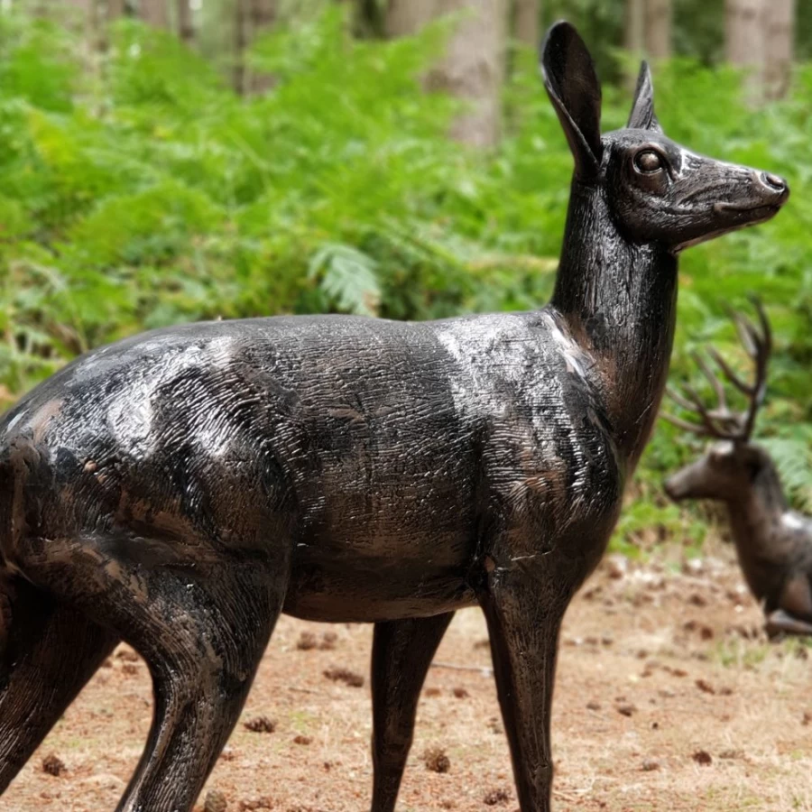 "Life-Size 118cm Bronze Deer Garden Statue – Wild Doe Outdoor Sculpture by STATUES & SCULPTURES"