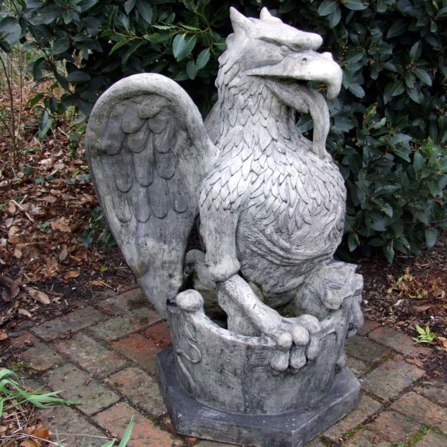 Majestic Heraldic Griffin Stone Statue for Garden Decor - STATUES & SCULPTURES