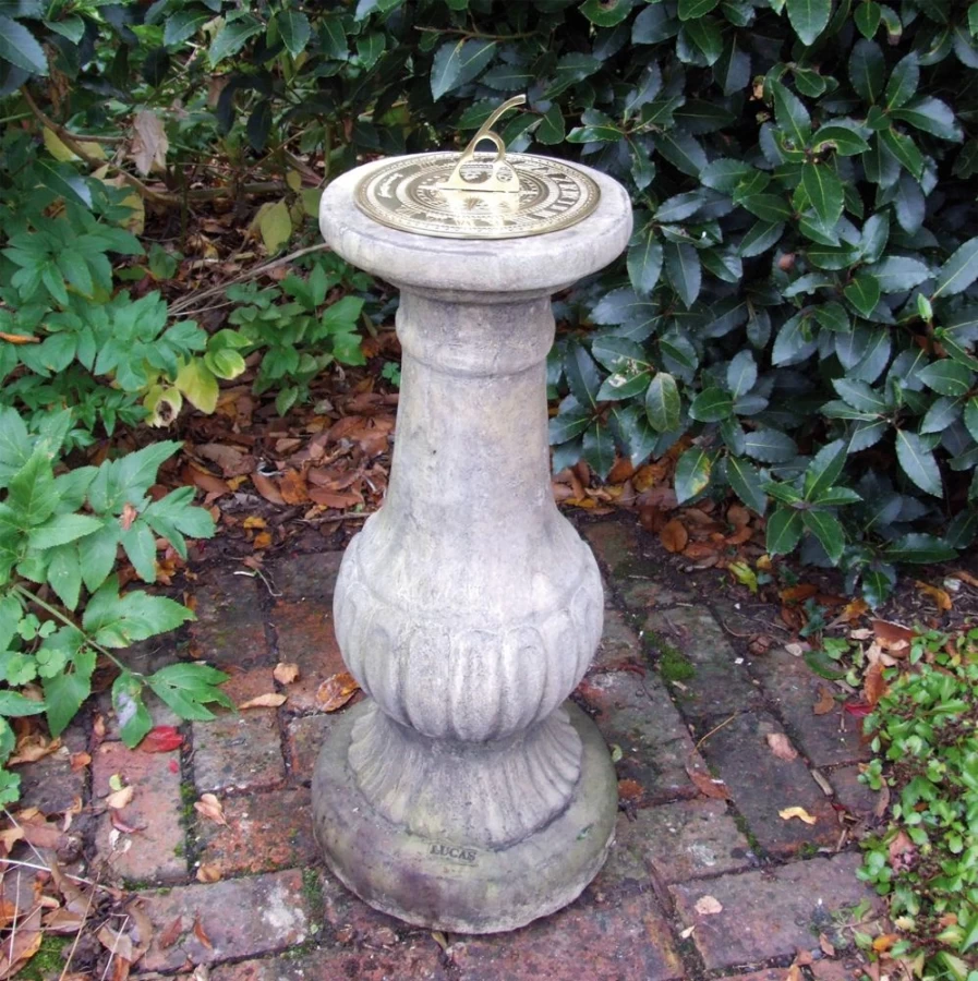 "STATUES & SCULPTURES Victorian Style Brass Garden Sundial with Stone Base – Antique Outdoor Decor"
