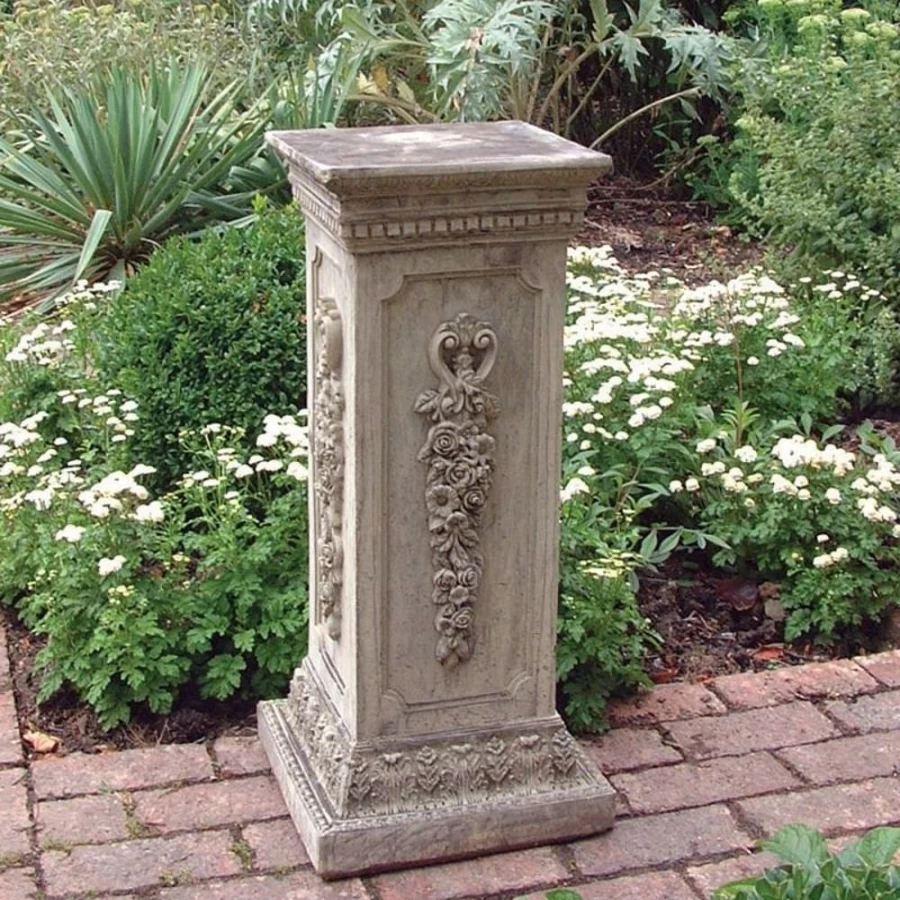 "STATUES & SCULPTURES Floral Column Pedestal - Decorative Stone Garden Stand for Outdoor Decor"