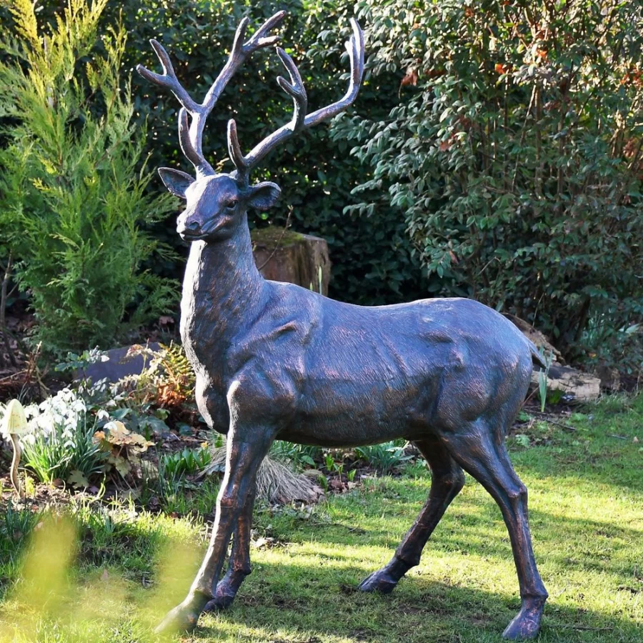 "STATUES & SCULPTURES Classic 143cm Bronze Stag Deer Garden Statue – Outdoor Animal Sculpture"