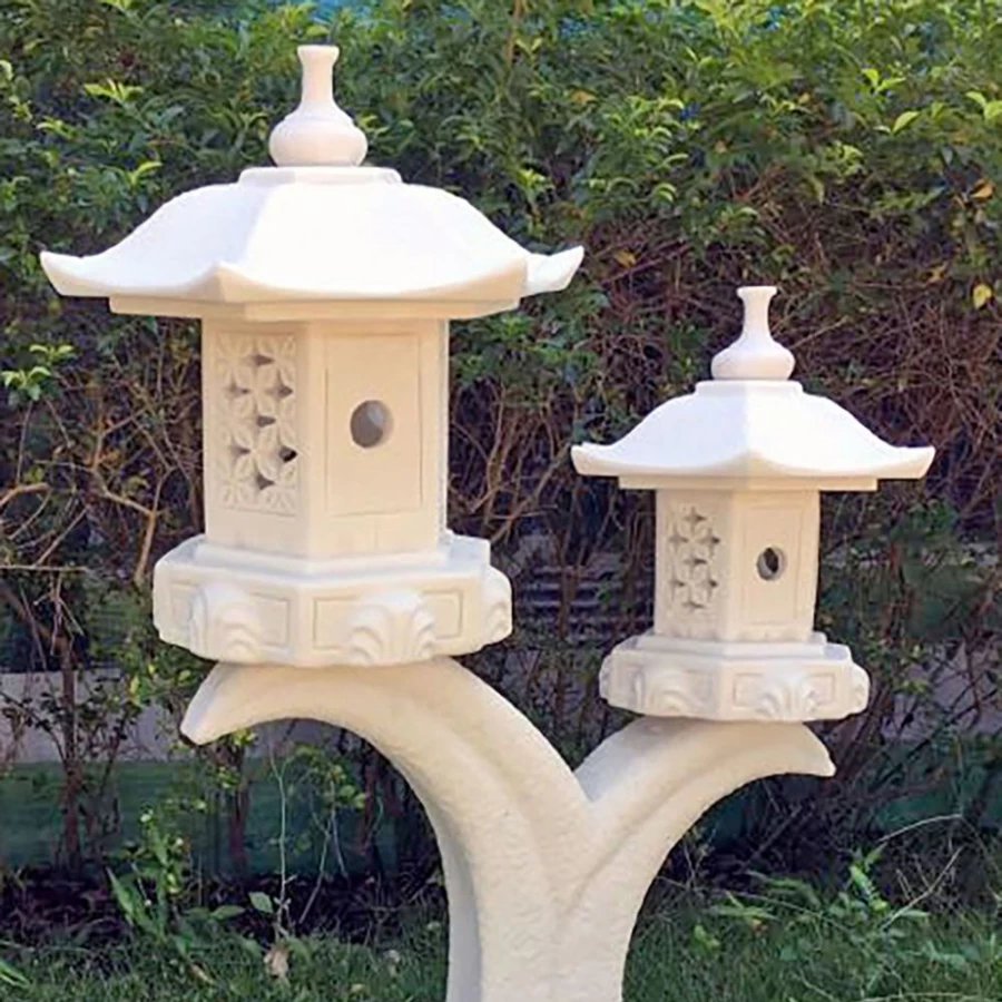 Elegant Twin Cantilever Japanese Pagoda Lantern - Premium Marble Garden Statue for Outdoor Decor