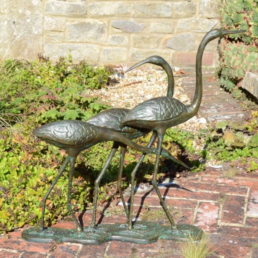 "Bronze Dancing Egrets Garden Statue – Elegant Outdoor Sculpture for Lawn & Patio"