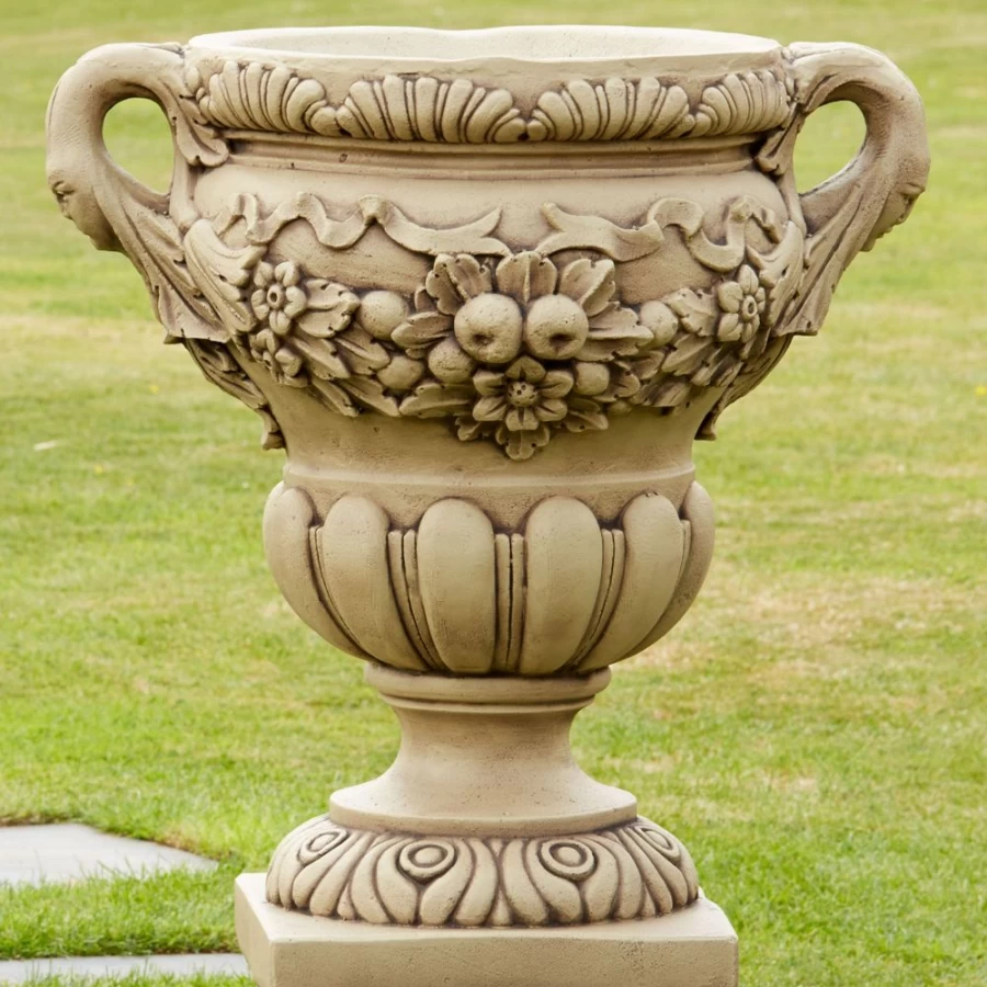 "STATUES & SCULPTURES Gordes Stone Vase - Handcrafted Garden Planter for Outdoor Decor"