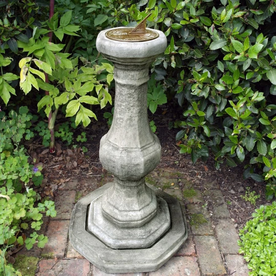 "STATUES & SCULPTURES Aged Brass Pedestal Garden Sundial – Classic Stone Outdoor Decor"